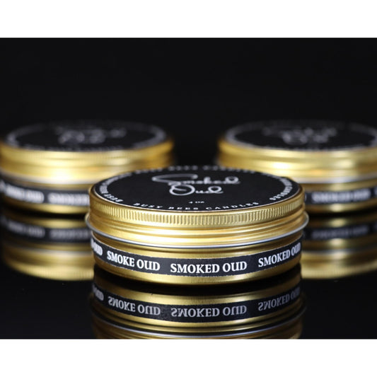 Hidden Message Gold luxury tin by Busy Bees Candles Shop at busybeescandles.shop scent Smoked Oud
